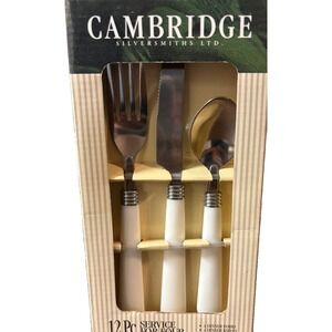Cambridge Silversmiths 12 Pc Flatware Set White Handles Service 4 New Old Stock